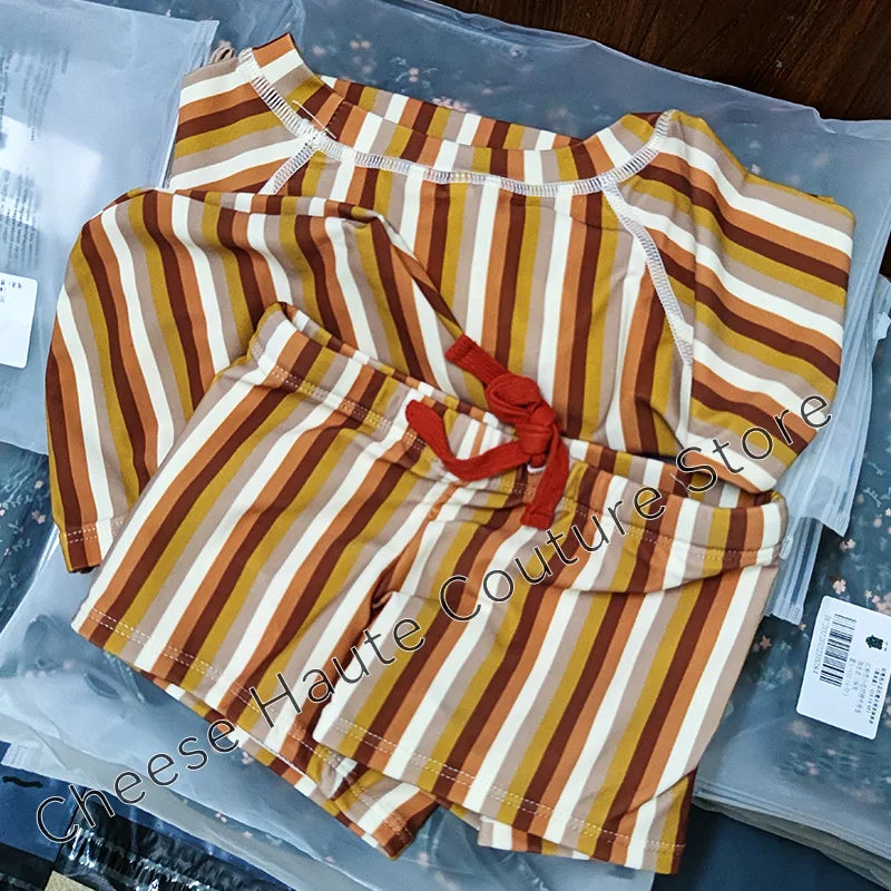 RC Baby Girls Swimwears 1-12y Kids Long Sleeve Sunscreen Floral Toddler Swimming Swimsuit Striped Bikini Suits 2022 Hot Clothes