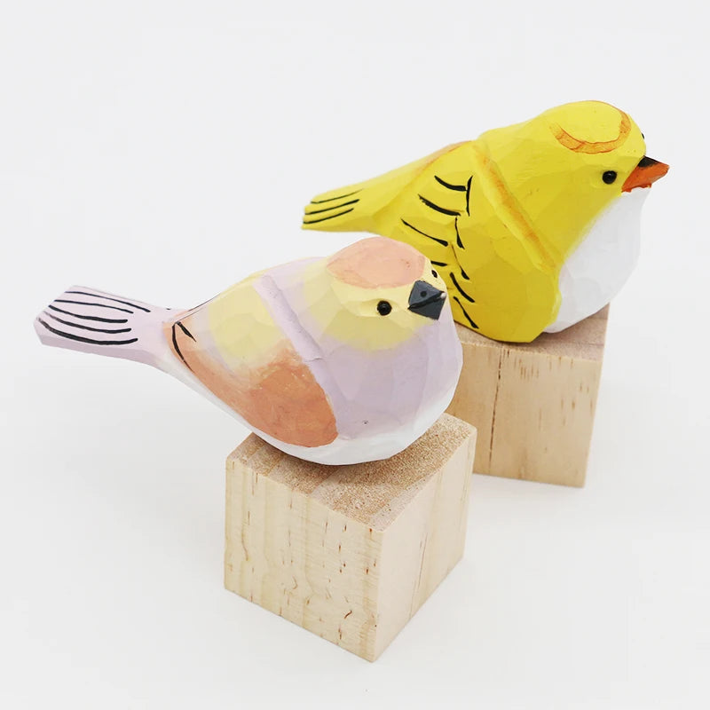 Cute Wooden Bird Figurine Ornaments Painted Hand Carved Wood Birds Statue Carving Animals Miniature Crafts Table Decorate Gifts