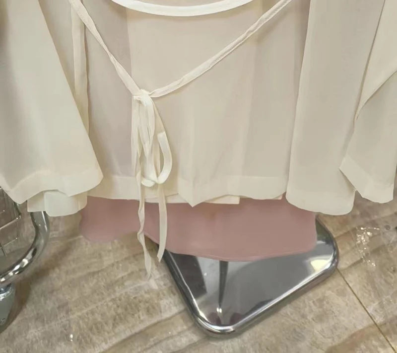 MEXZT Elegant Sheer Shirts Women Black Bandage Long Sleeve Blouses Summer Office Ladies Blazer Korean Fashion Sunscreen Tops New