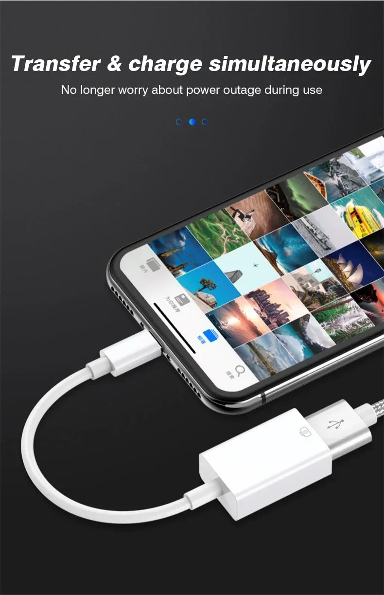 OTG Adapter For iPhone 16 15 14 13 12 Pro Max XR 8 Plus 8 Pin To USB Cable 3.0 Converter For Mouse Keyboard Camera Card Reader