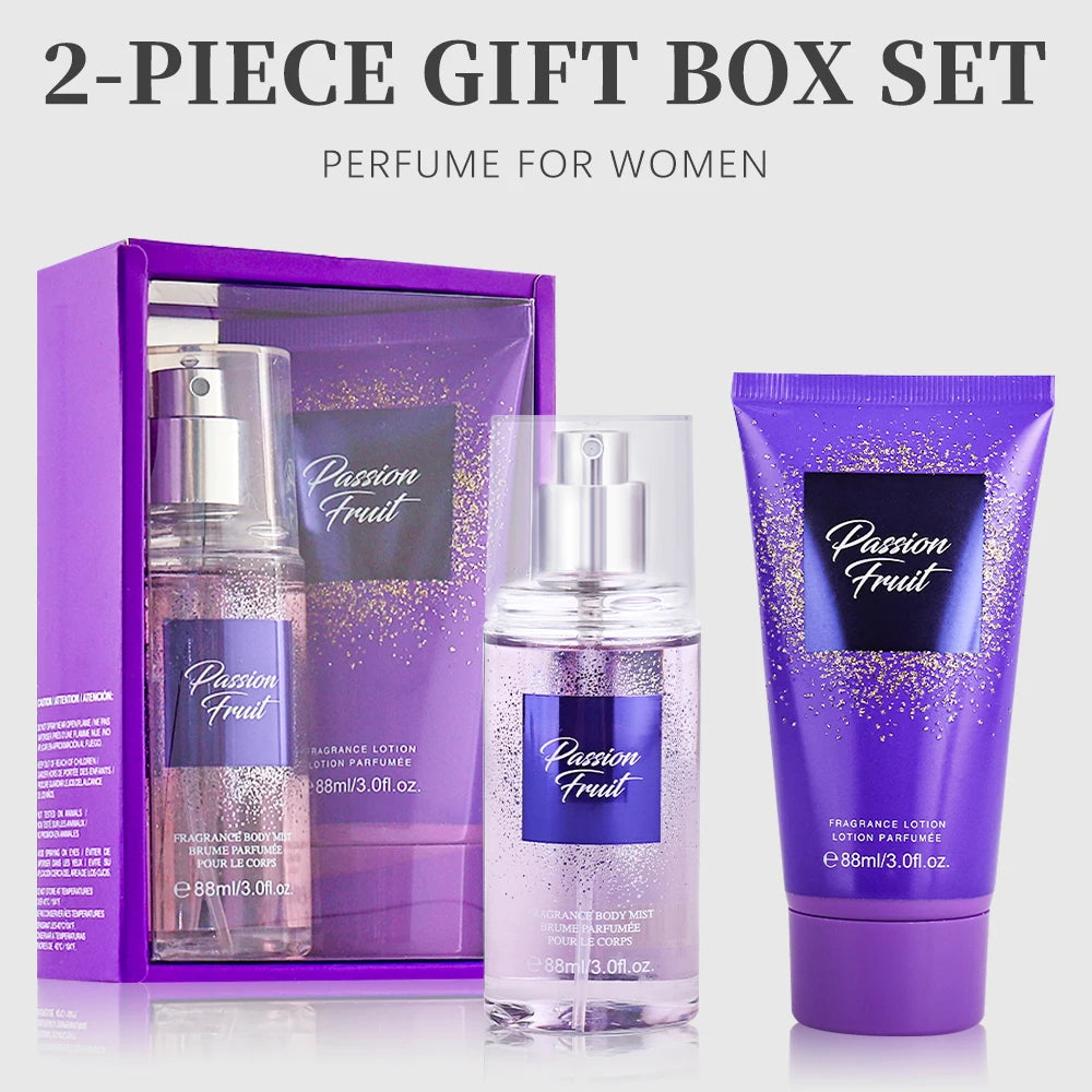 Women's Fragrance Sets 3fl.oz Body Mist and 3fl.oz Body Lotion 2 Pcs PASSION FRUIT Body Mist & Lotion Gift for Women Long
