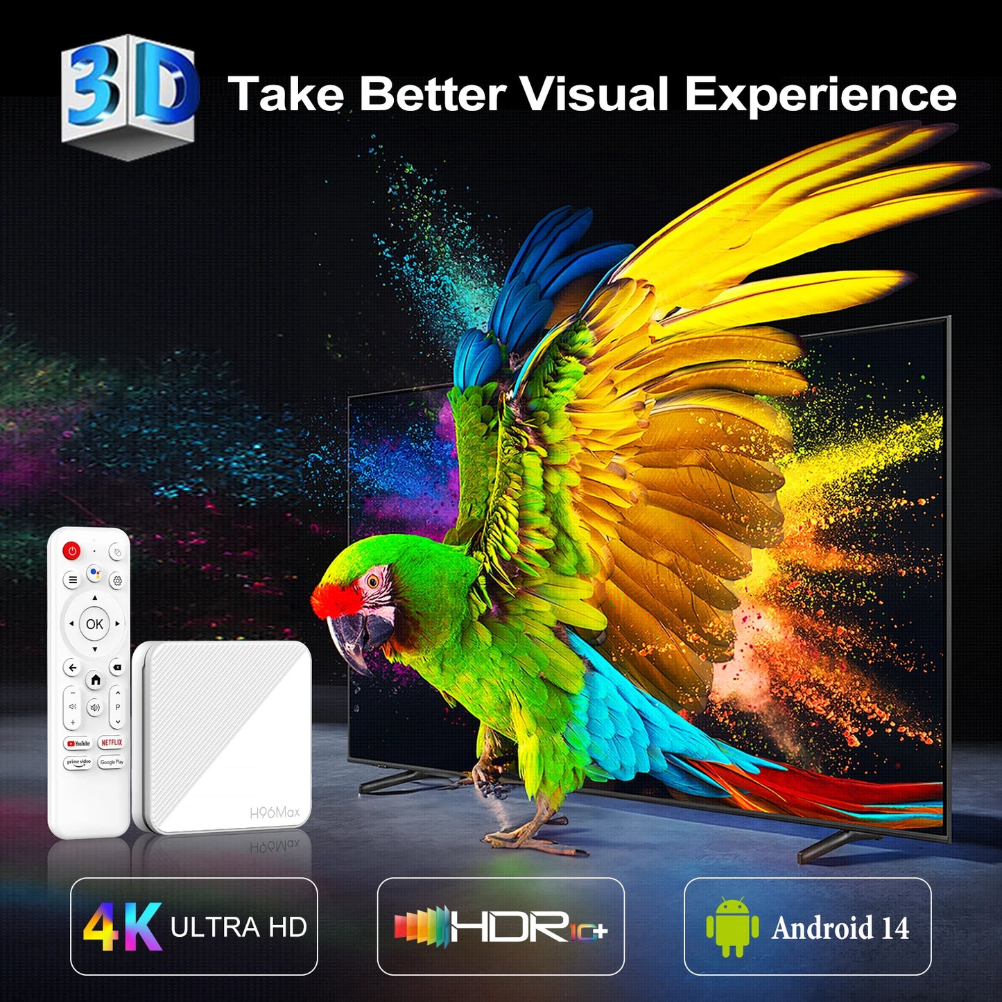 H96 MAX H313 Smart TV Box Android 14 ATV TV Box 4K@60fps 100M/LAN Wifi6 BT5.0 Google Voice Assistant Media Player Set Top Box