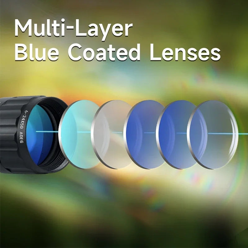 Tactical 6-24x50 AOEG Optical Sight Long Range Rifle Scope with Red Green Dot Laser Combo Riflescope Hunting Airsoft Scopes