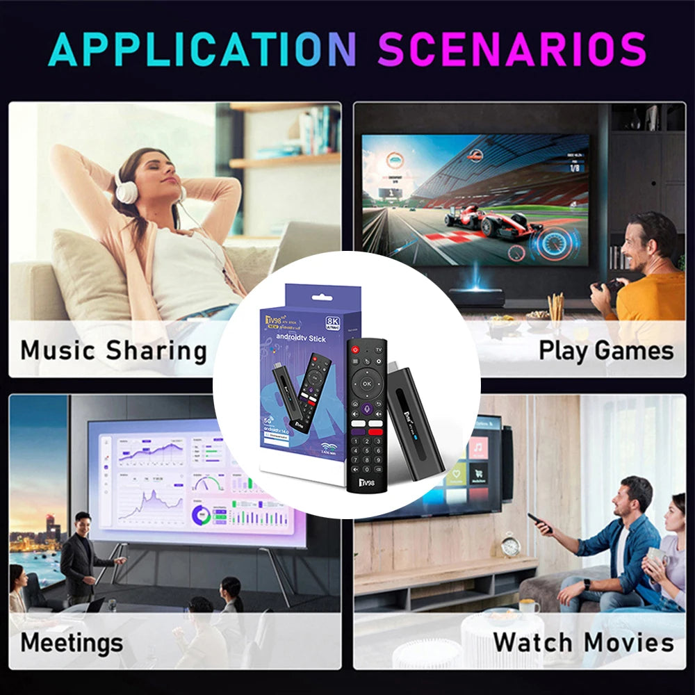 TV98 8K ATV Smart TV Stick BT5.0 Android 14 ATV Allwinner H618 2.4G 5G Wifi Support OTA 4K Player 2GB 16GB Voice remote TV Box