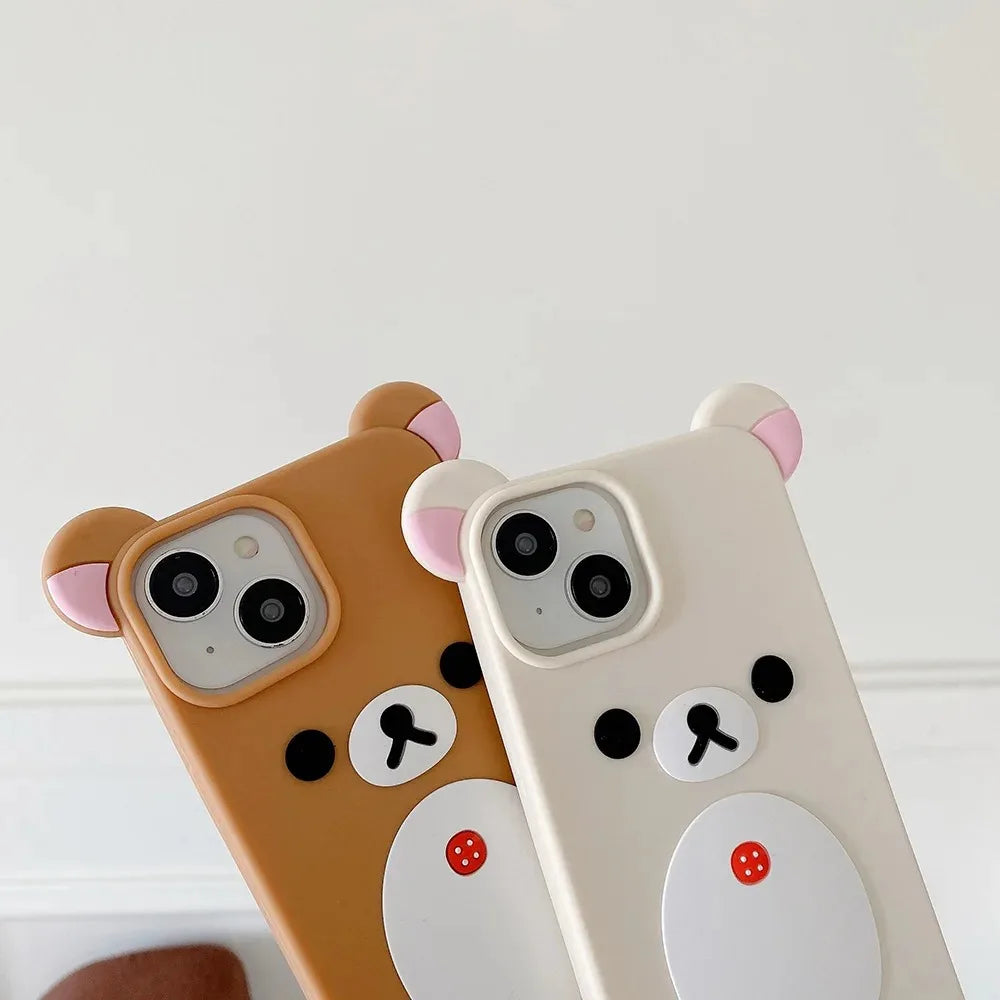 Fashion Cute 3D Cartoon Rilakkuma Bear Soft Silicone Phone Case Back Cover for iPhone 11 12 13 14 15 16 Pro Max