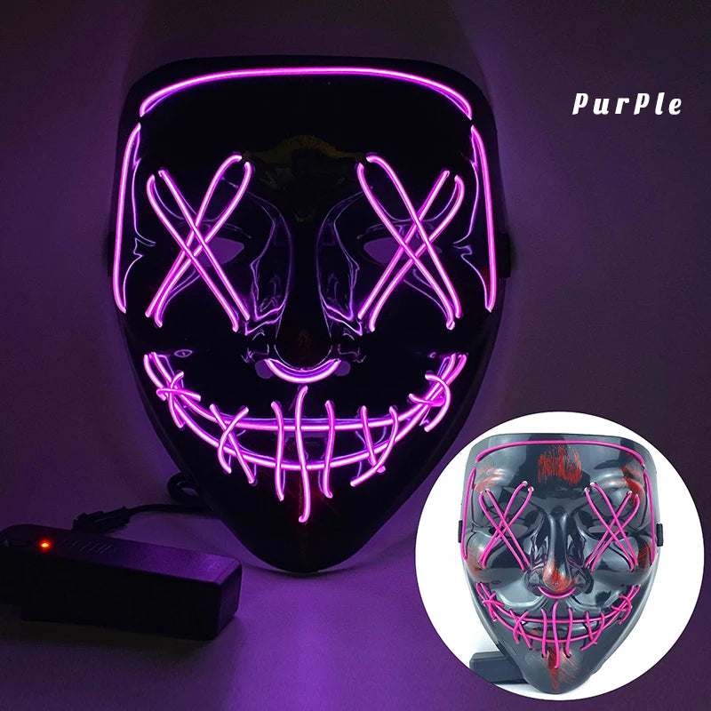 LED Dual Color Glowing Masks Halloween Letter V Horror Mask Role-Playing Carnival Cold Light Mask