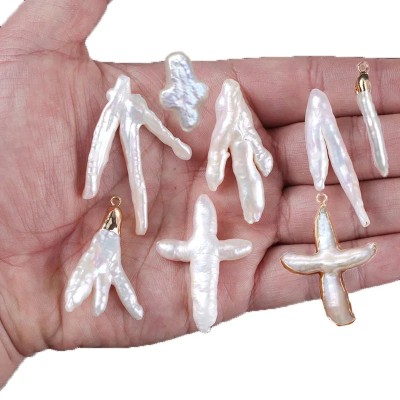 100% Natural Baroque Lrregular Freshwater Pearls Cross Chicken Feet Pearl Fit Diy Pendant Necklace Bracelet For Jewerly Making