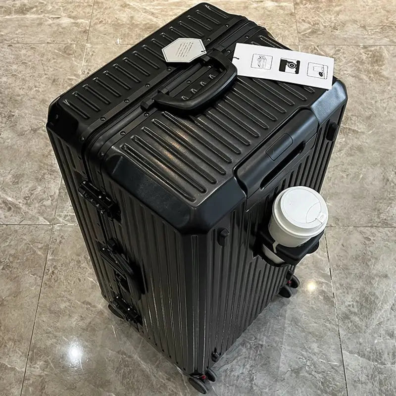 Large Capacity Travel Luggage Aluminum frame Suitcase pull rod Case 24/28/32 " with Cup Holder Travel Case Combination box