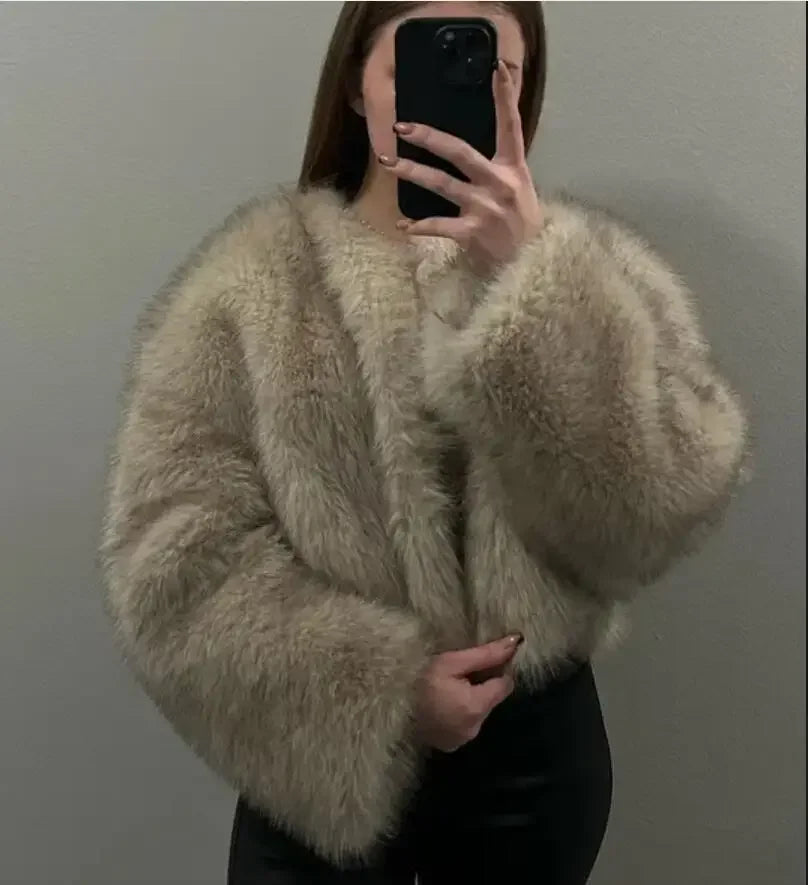 2024 Autumn Winter New Fashion Gradient Fluffy Fur Coat Women High Street Luxury Faux Fox Fur Jacket Female Overcoats