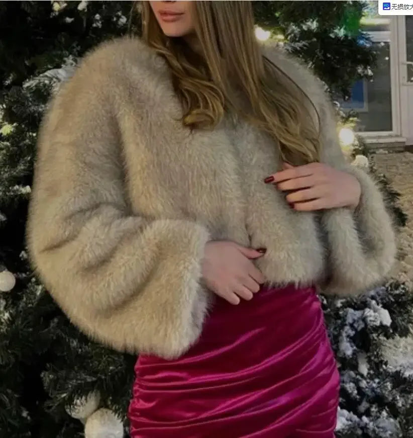 2024 Autumn Winter New Fashion Gradient Fluffy Fur Coat Women High Street Luxury Faux Fox Fur Jacket Female Overcoats
