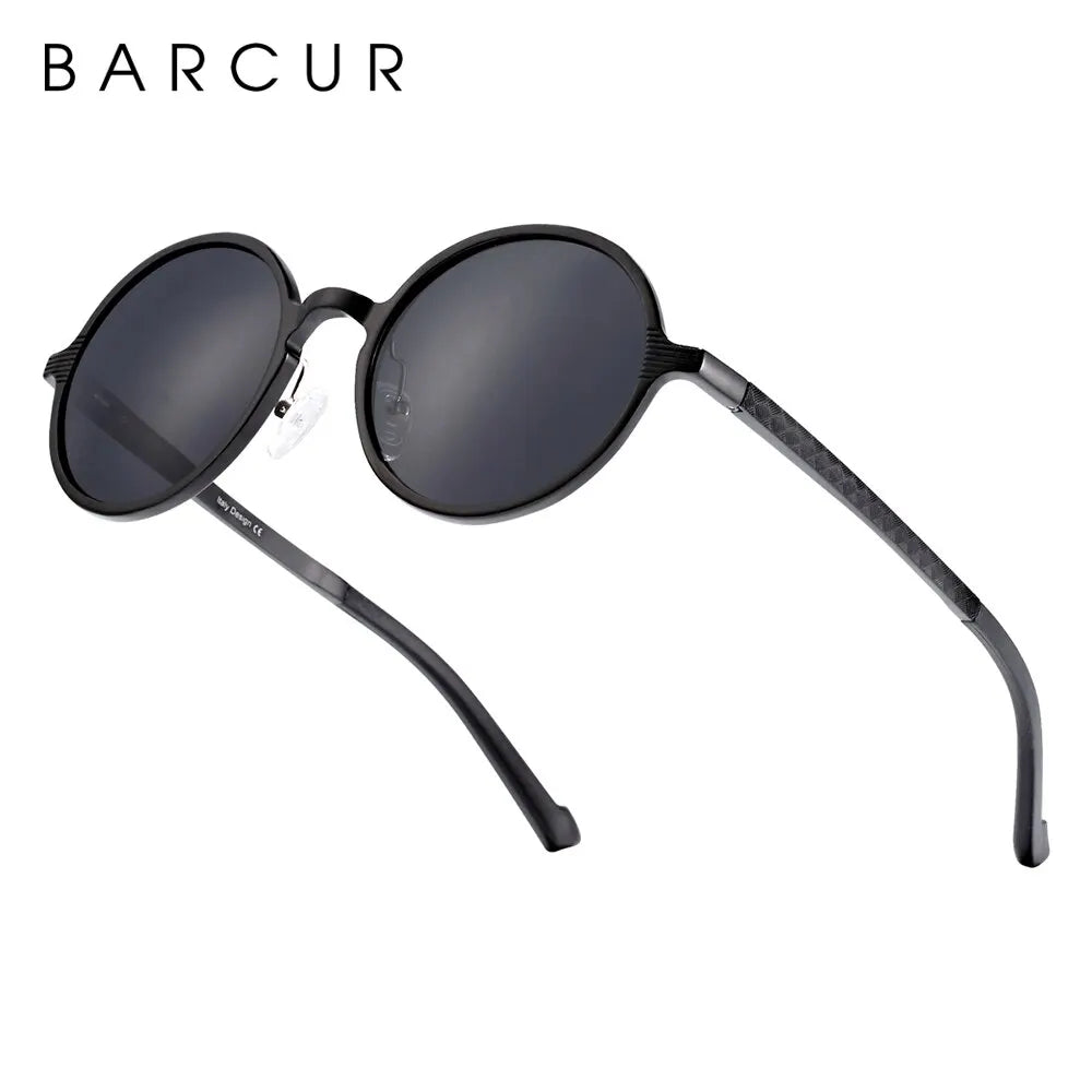 BARCUR Hot Black Goggle Male Round Sunglasses Luxury Brand Men Glasses Retro Vintage Women Sun Glasses UV400 Eyewear