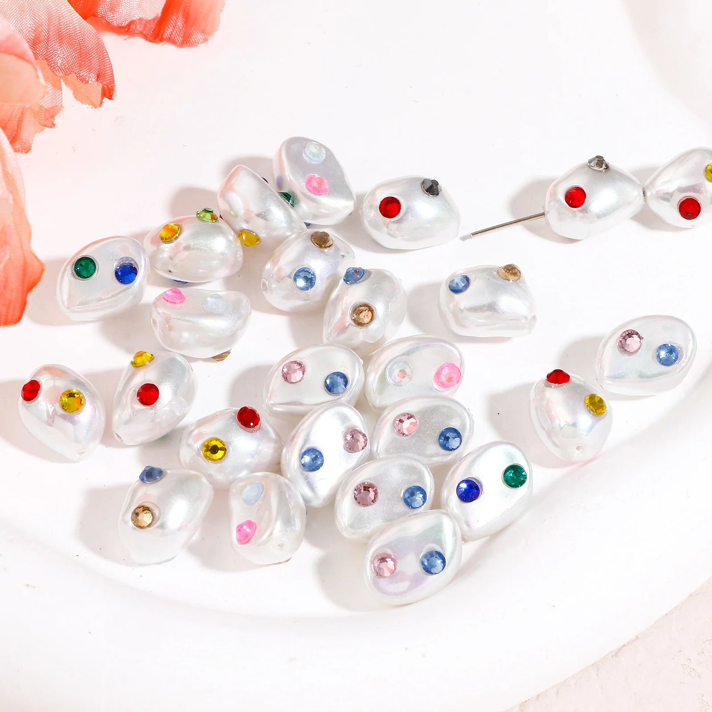 5pcs Acrylic Baroque Beads For DIY Jewelry Making Bracelet Spacer Beads White Round At Random Rhinestone Imitation Pearl Jewelry