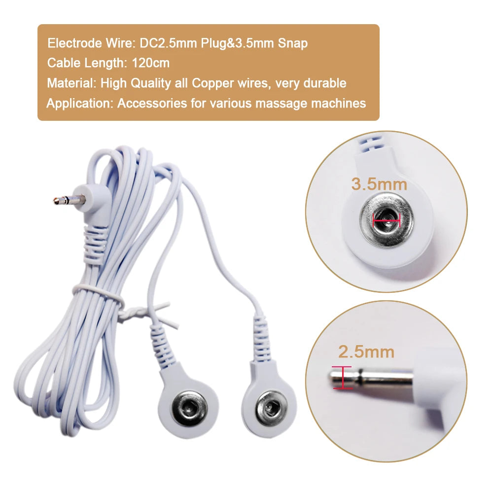2 Way Electrode Wire Gloves 2.5mm Cable EMS Muscle Stimulator Electrode Pads TENS Unit Massage Machine Lead Wire Replacement
