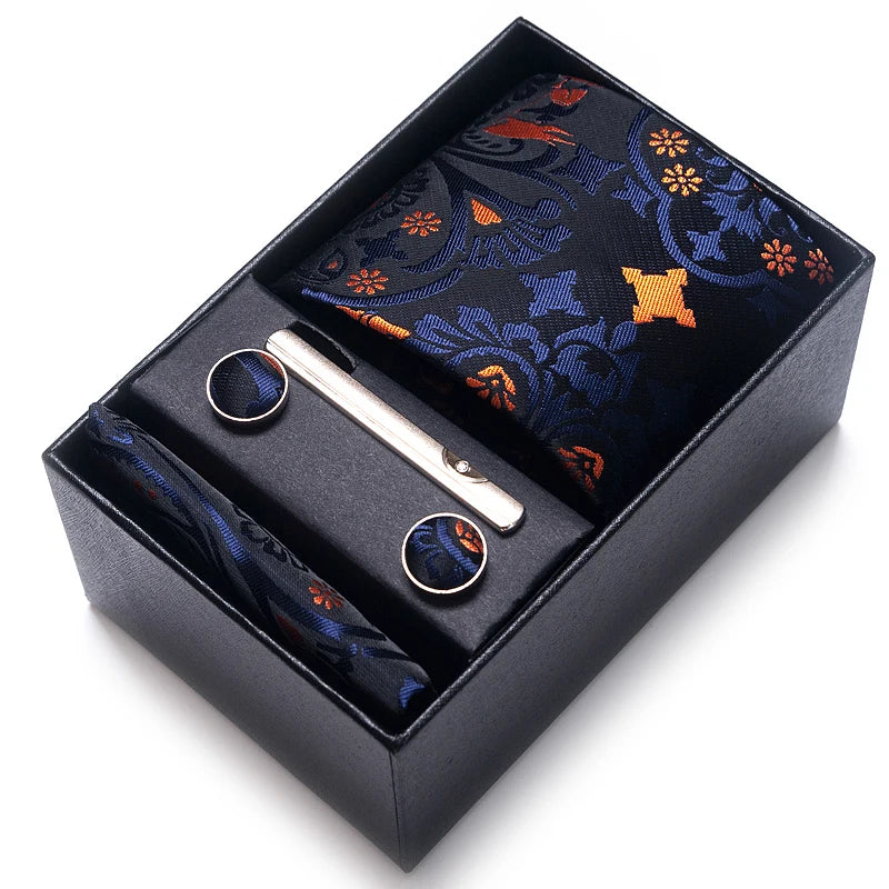 Brand Wedding Present Tie Pocket Squares Cufflink Set Necktie Men Suit Accessories Floral Fit Formal Party