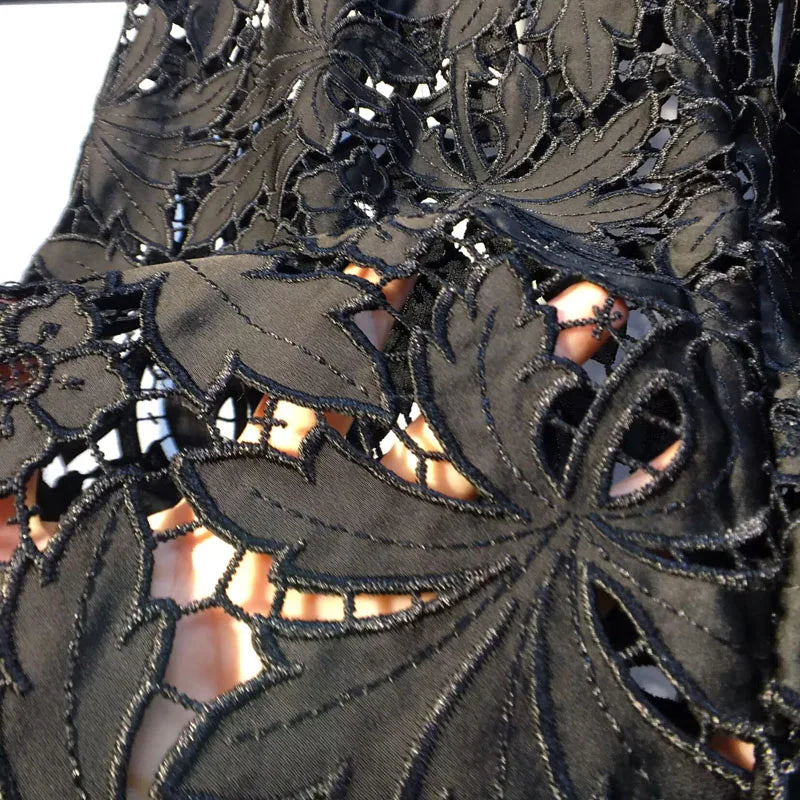 European Black Lace Denim Pants, 2025 Summer New Heavy Industry Beads Hot Diamond Denim Splicing Crochet Hollow Lace Jeans Women