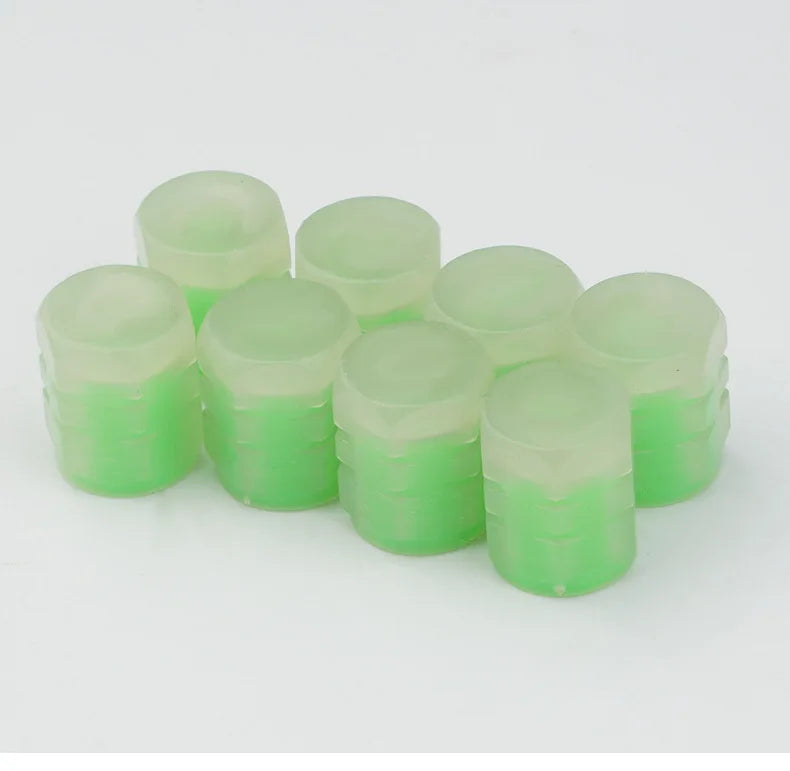 4pcs Luminous Valve Caps Fluorescent Night Glowing Car Motorcycle Bicycle Bike Wheel Tyre Hub Luminous Valve Stem Caps Decors