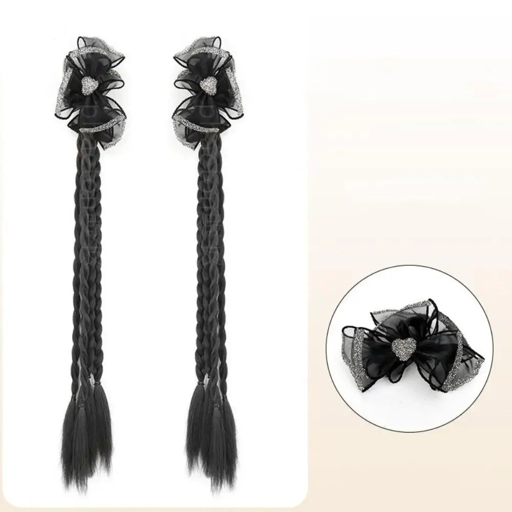 Y2K Girls Bowknot Twisted Braided Synthetic Wig Simulation Double Ponytail Women Extensions