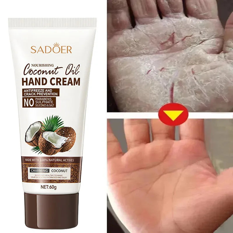 Anti-wrinkle Hand Cream Anti Crack Coconut Oil Drying Repair Serum Fade Fine Lines Exfoliating Whiten Moisturizing Skin Care 60g