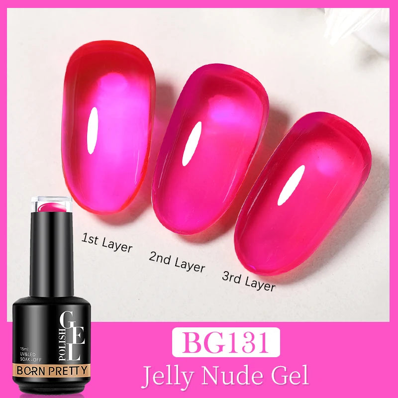 BORN PRETTY 15ML Jelly Purple Nail Gel Polish Transparent Colorful Translucent Pink Semi Permanent Soak Off Nail Art Gel Varnish