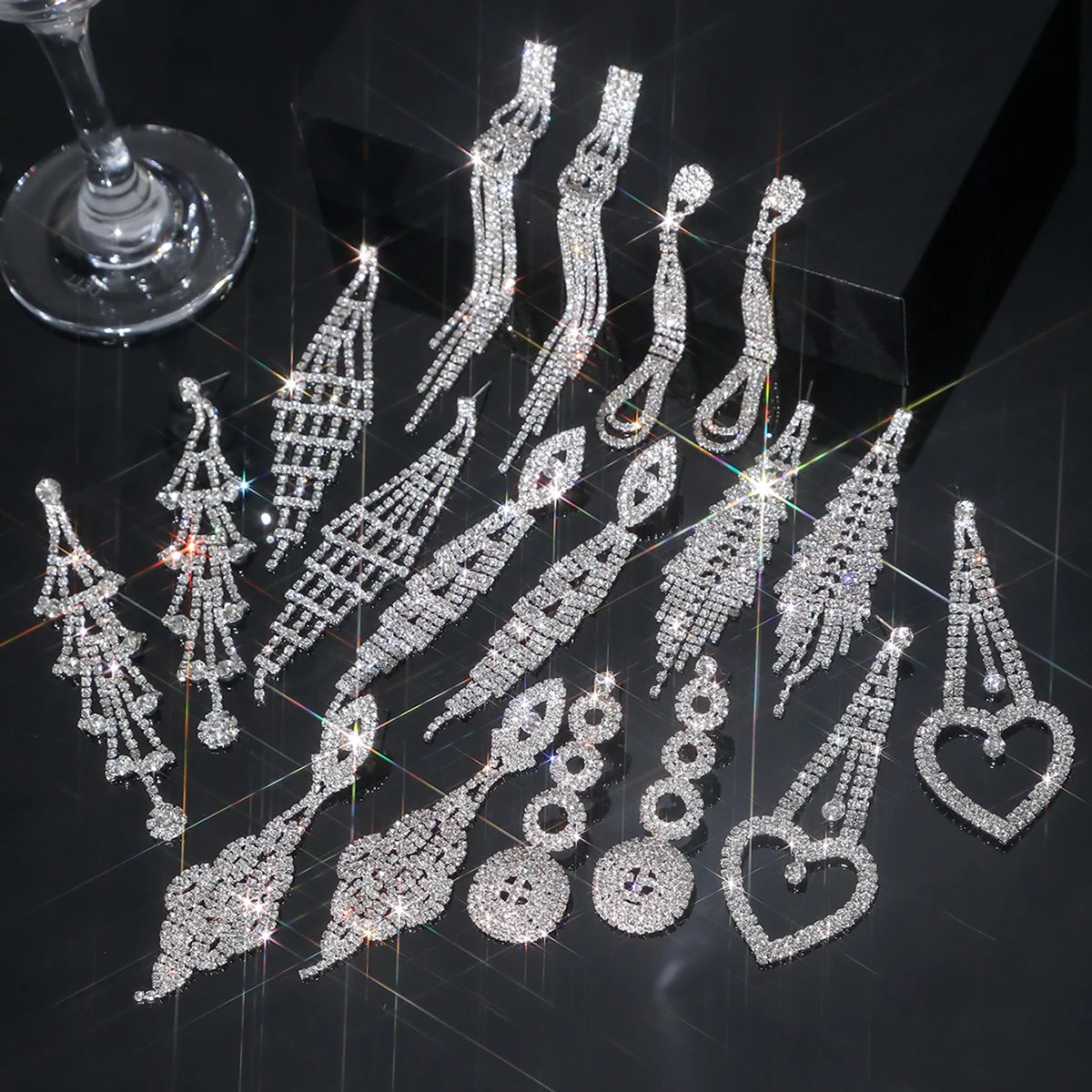 Shiny Multicolored Crystal Long Drop Earrings For Women Brides Classic Geometry Square Dangle Earring Wedding Party Jewelry Gift