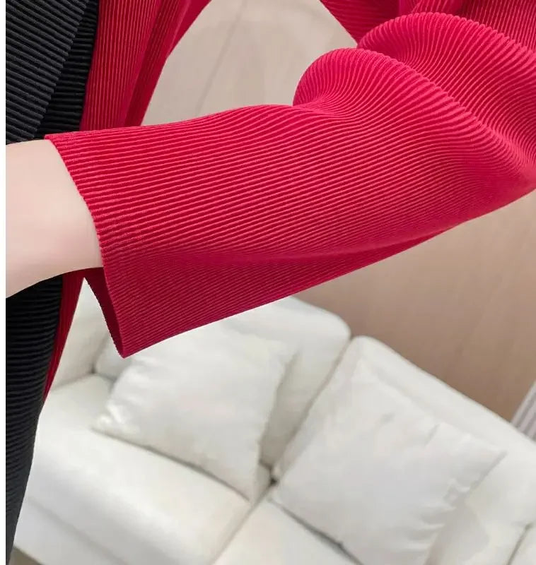 Folded Fake Two Piece Dress 2025 Spring Large Sleeves Round Neck Printed Mom's Dress  Y2k Dress