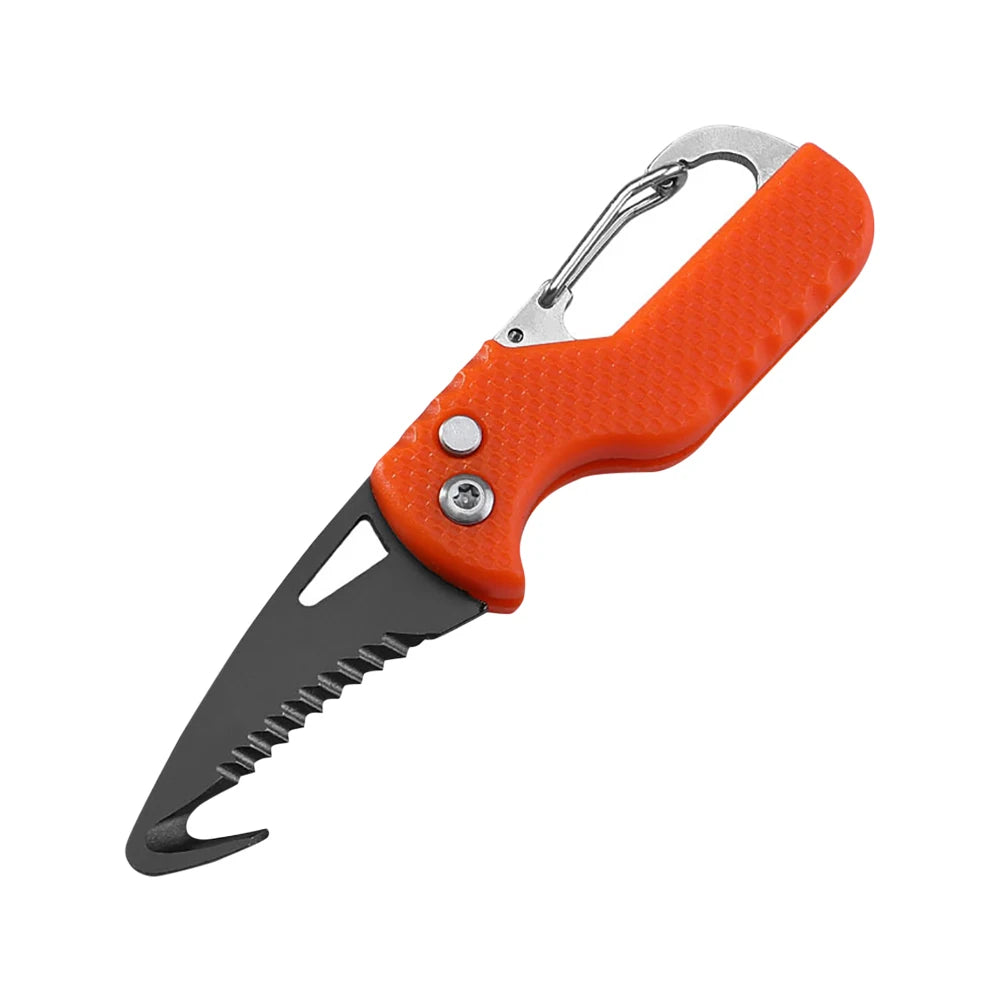 Portable Multifunctional Tool Knife Foldable Serrated Sharp Express Parcel Knife Keychain With Hook Cut Rope Survival Tool