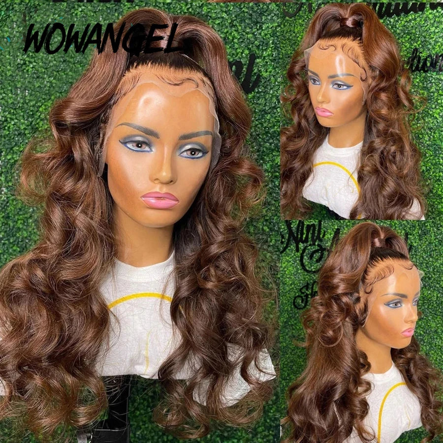 Wow Angel Chocolate Brown Wigs 13x6 HD Lace Front Wigs Melt Skins Body Wave Human Hair Wigs Glueless HD Lace Wigs For Woman