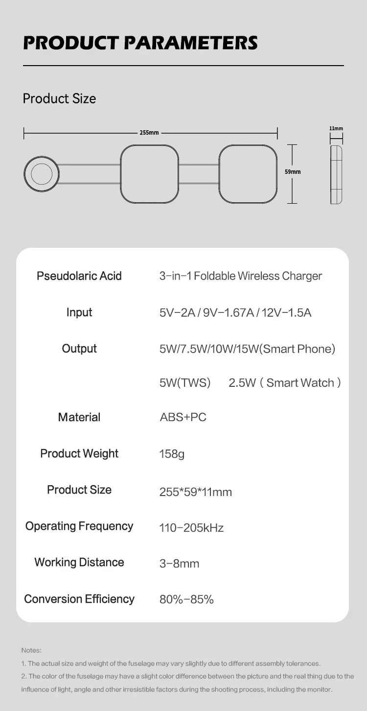 3-in-1 Travel Wireless Charger Foldable Magnetic for IPhone 15 14 13 12 Pro Max,for Apple Watch and AirPods Fast Shipping
