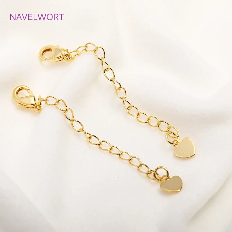 14K Gold Plated Lobster Claw Clasps with Extender Chain Brass Metal Extension Extended Lobster Tail Chains Clasps Connectors