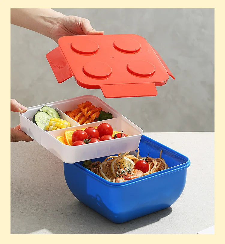 Creative DIY Building Block Lunch Box Modular Portable Bento Box for Children Student Sandwichs Fruit Salad Container Dinnerware