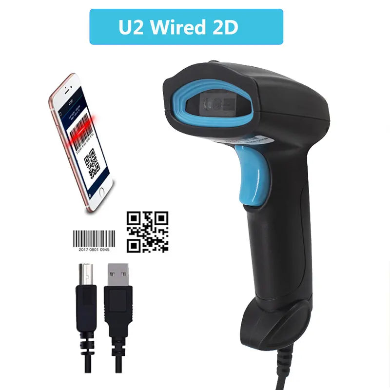 1D/2D Barcode Scanner Wired/Wireless/Bluetooth QR Code Reader for Pos System,PDF417 Desktop Scanner for Warehouse Inventory Shop