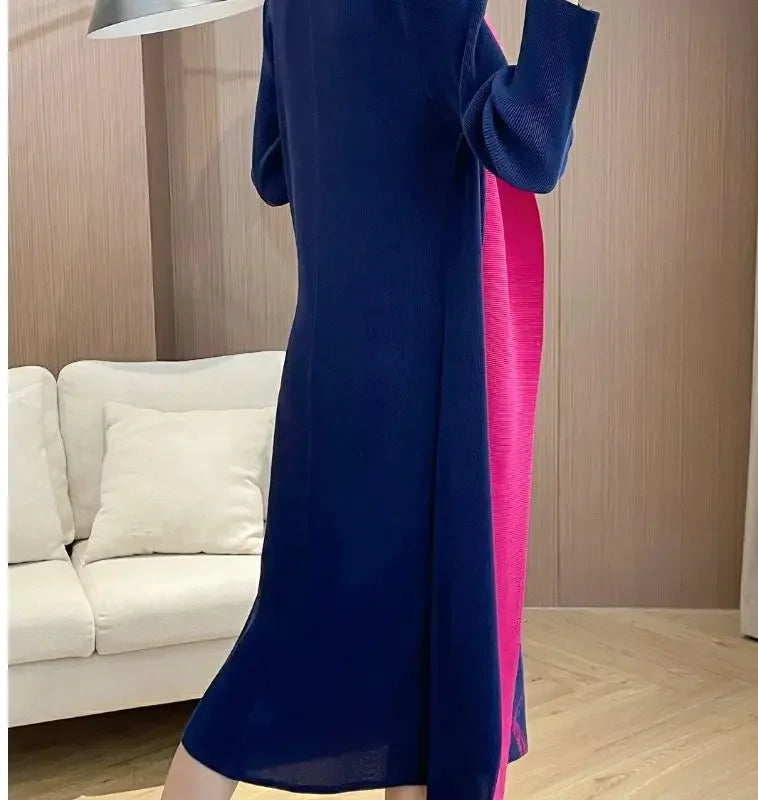 Folded Fake Two Piece Dress 2025 Spring Large Sleeves Round Neck Printed Mom's Dress  Y2k Dress