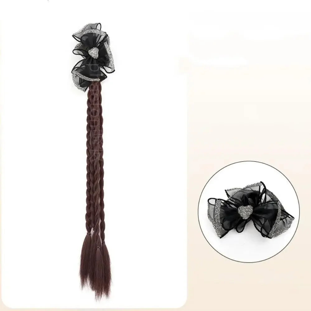 Y2K Girls Bowknot Twisted Braided Synthetic Wig Simulation Double Ponytail Women Extensions