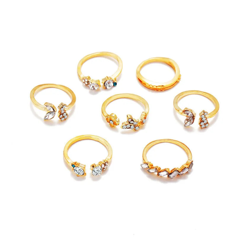 Modyle Bohemian Style New Ring Set Gold Color Love Butterfly Star Moon Set Crystal Wedding Rings for Women Girls Jewelry