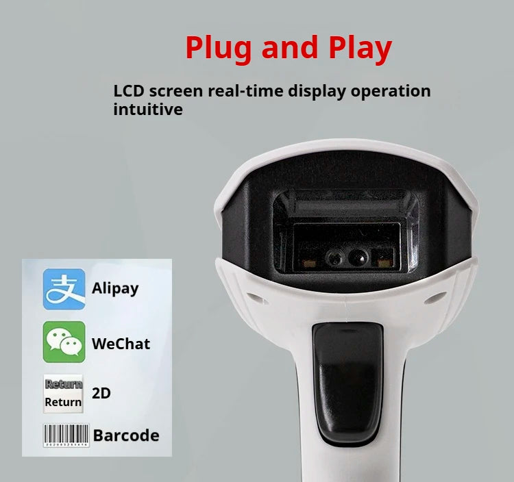 Wireless Handheld 2D Bluetooth Barcode Scanner PDF417 Data Matrix QR Code Reader with LCD Screen Display Image Logistic Reader