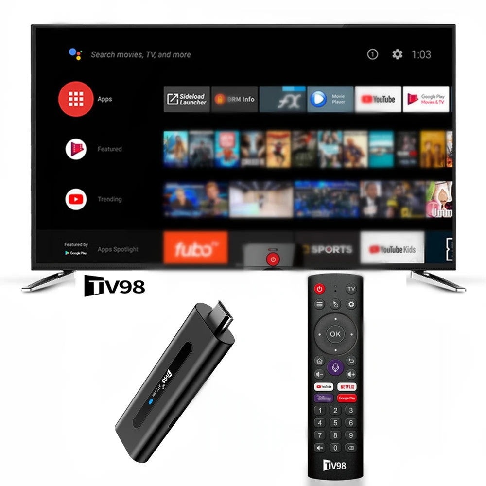 TV98 ATV 8K Smart TV Stick Android 14 ATV Allwinner H313 2.4G 5G Wifi Support OTA 4K Player BT5.0 2GB 16GB Voice remote TV Box