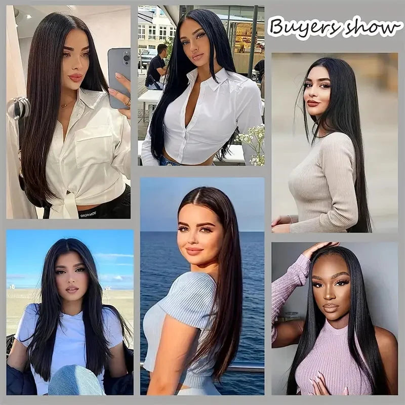 16 clips Synthetic Long Straight Hair Extensions Clips in Hair Black Brown 7Pcs/set Hairpiece for Women