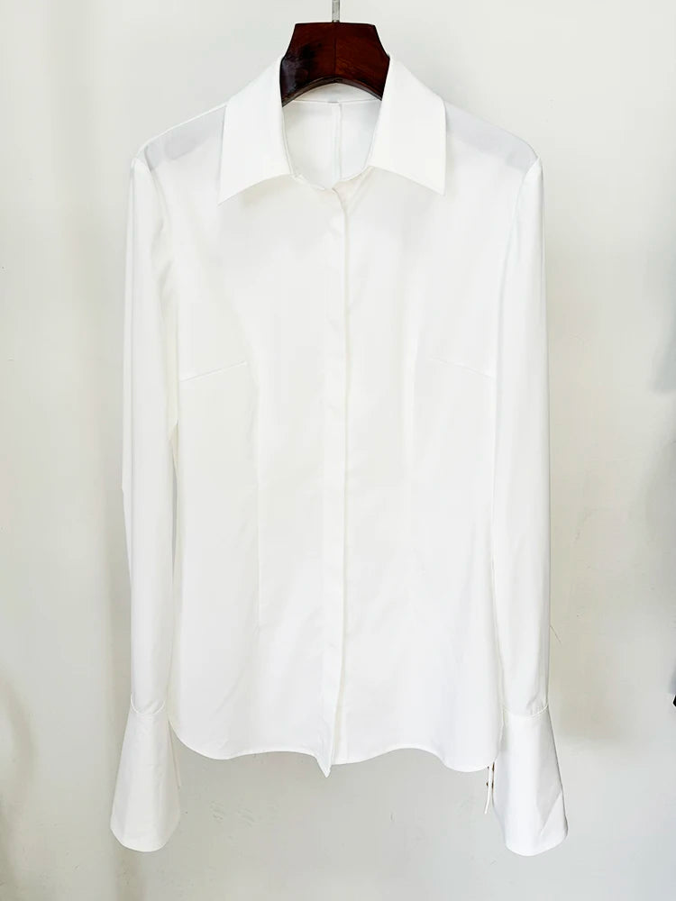 HIGH STREET New Fashion 2024 Designer Women's Long Sleeve Flare Sleeve White Shirt