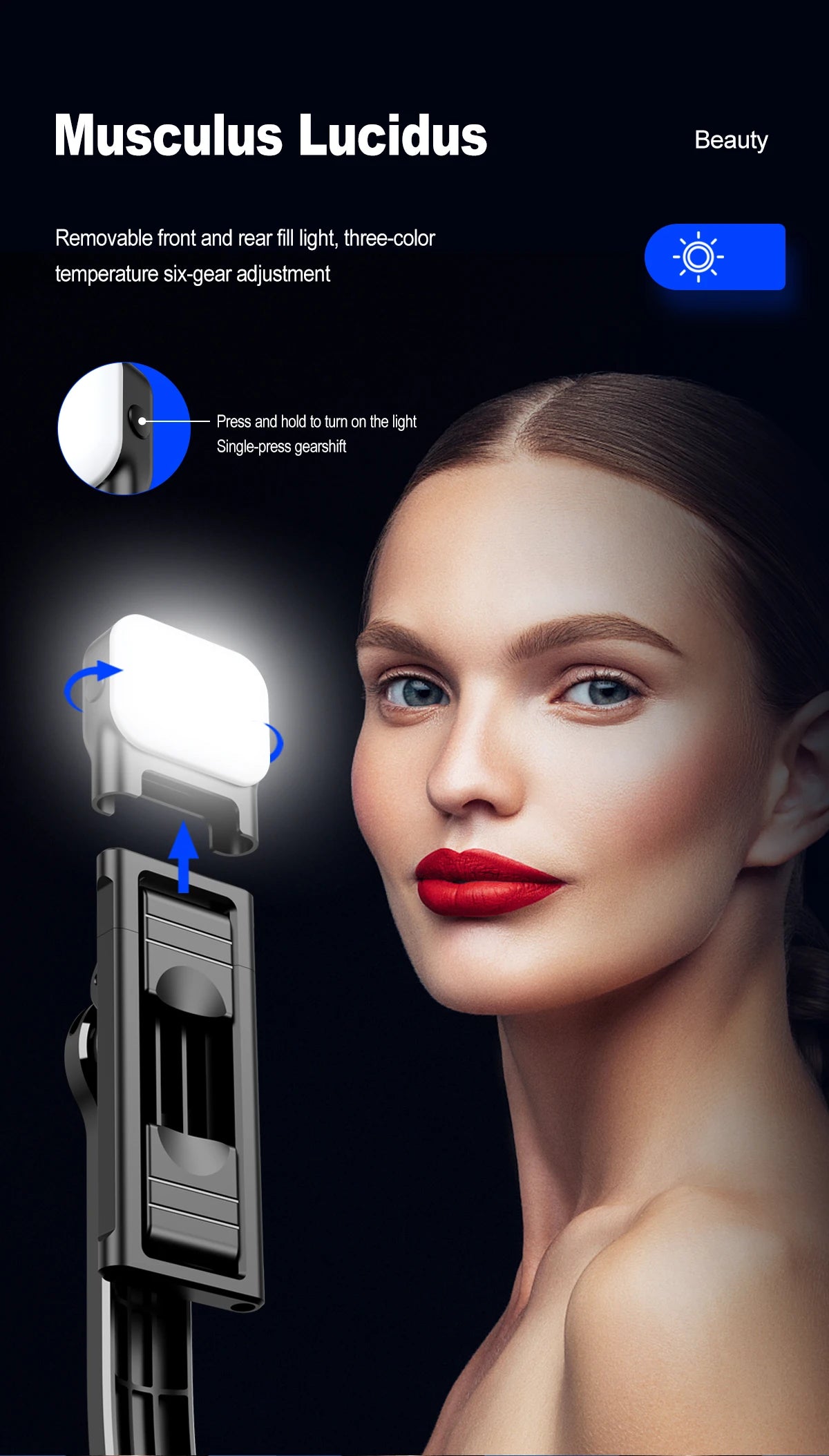 C01s Selfie Stick Tripod with Fill Light, Detachable Phone Bracket Monopod,  Wireless Bluetooth Remote for Huawei iPhone Android