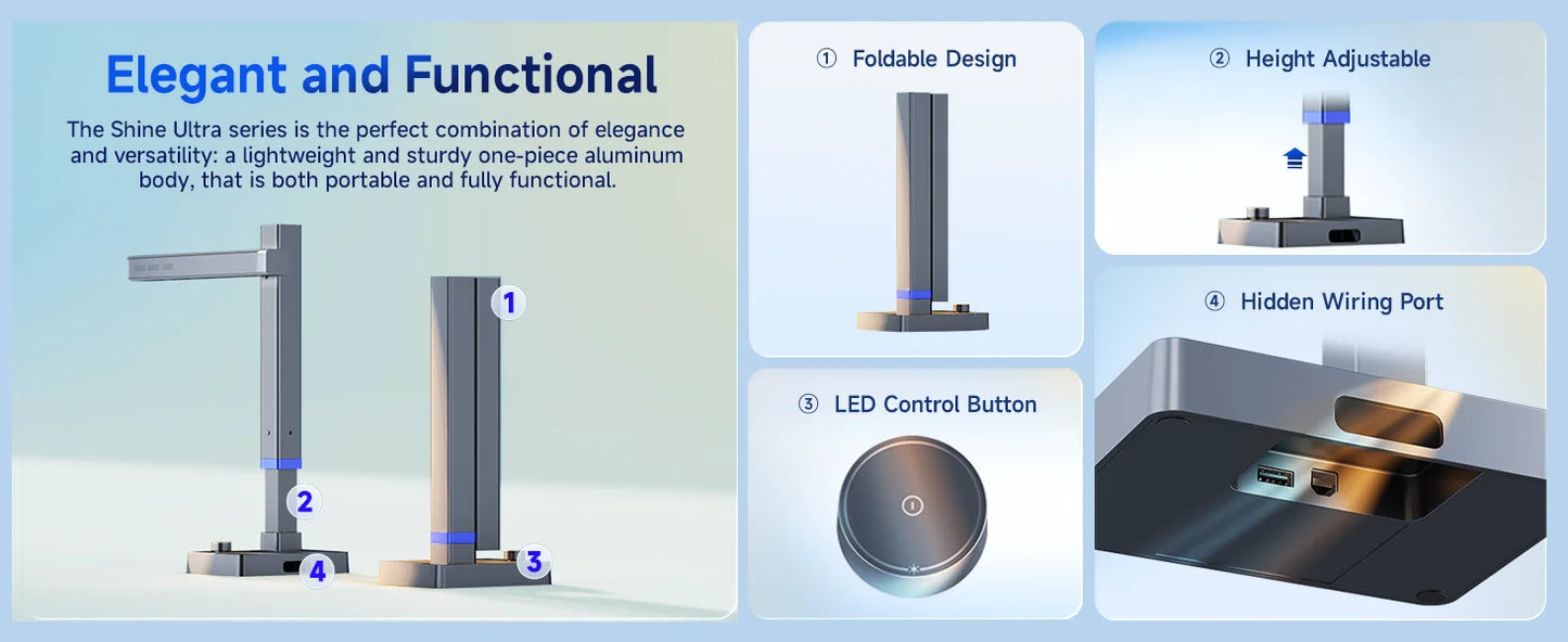 CZUR Shine Ultra Portable 13MP Book Scanner Flatten Curve Technology Capture Max A3 Document Fast Scan for Office Library School