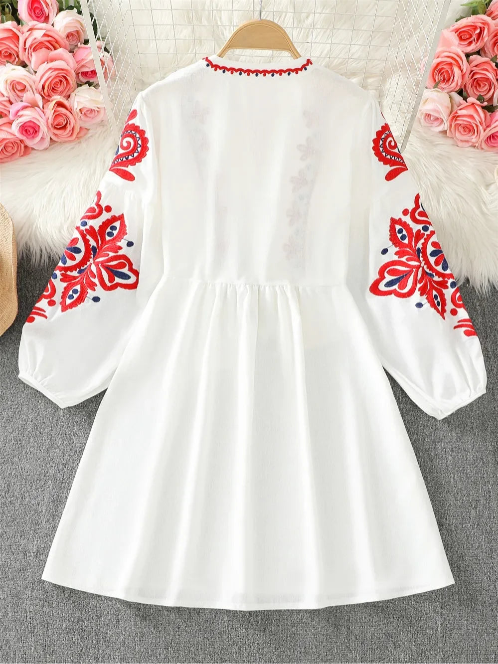 Boho Vacation Style Dresses Women Spring Autumn O Neck Ethnic Style Embroidery Dress Loose Vintage Fashion Vestidos Dropshipping