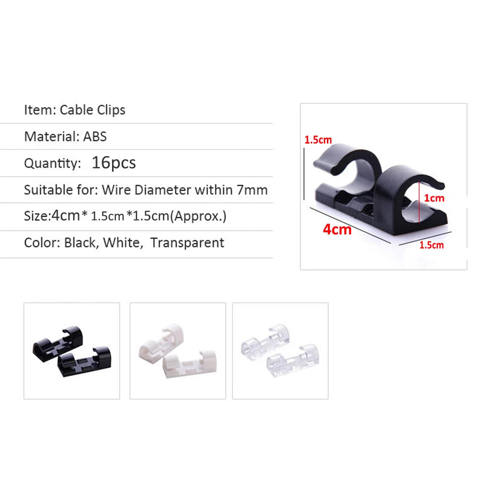 16/20pcs Cable Organizer Clips Cable Management Wire Manager Cord Holder USB Charging Data Line Bobbin Winder Wall Mounted Hook