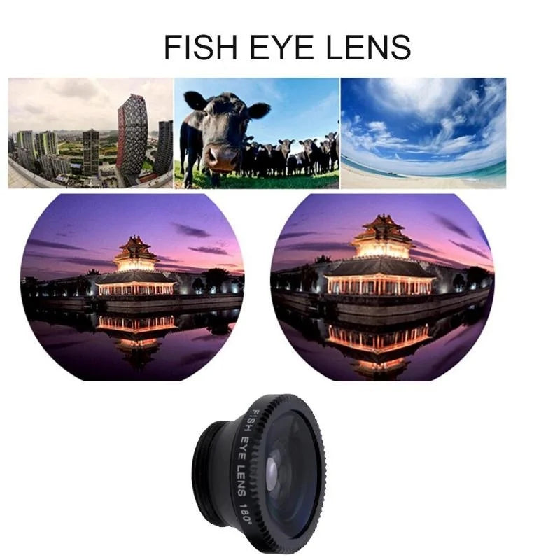 3in1 Fisheye Wide Angle Micro Camera Lens for iPhone Xiaomi Redmi 3in1 Zoom Fish Eye Len on Smartphone Lenses with Phone Clip
