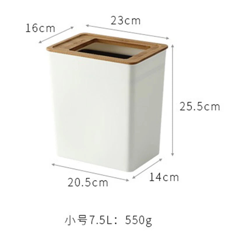 Japanese Style Simple Bamboo Cover Trash Bin Household Living Room Kitchen Bedroom Bathroom Hotel Creative Square Paper Basket