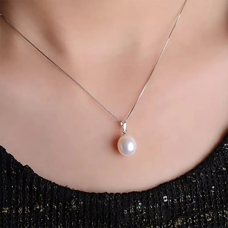 ZHBORUINI Big Sale Pearl Necklace 9-10mm Drop Shape 925 Sterling Silver Natural Freshwater Pearl Pendant Jewelry For Women Gift
