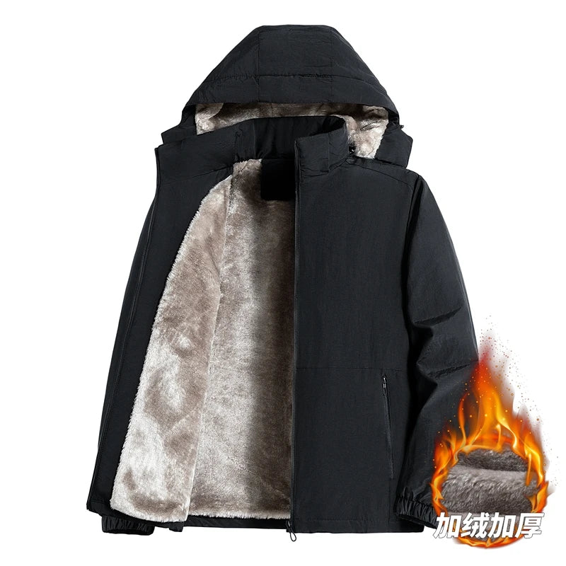 7XL 8XL Winter Jacket Men  Casual Outwear Sportswear Fleece Lining Mens Sherpa Jackets Full Zip Warm Coats  Hoodie Winter Coat