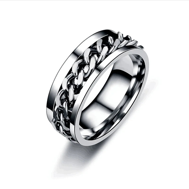 Titanium Steel Rotatable Chain Fidget Joint Ring Jewelry Anillos De Hombres