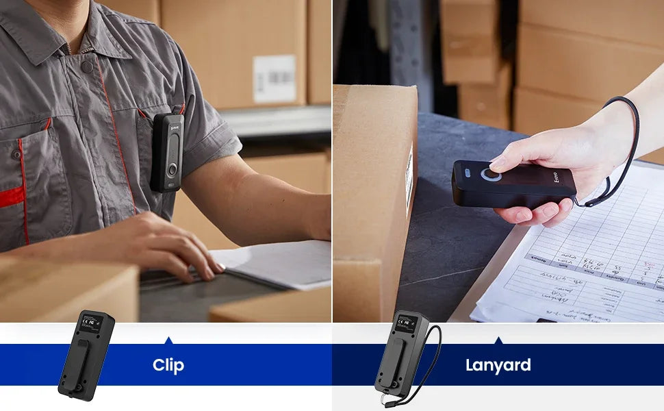 Eyoyo 2D Bluetooth Barcode Scanner Wireless with Clip 2000mAh Battery, Portable Mini QR Bar Code Reader Scanner