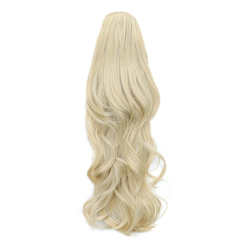Synthetic 22Inch Long Wavy Curly Layered Ponytail Drawstring Clip in Hairpiece Black Blonde Hair for Women
