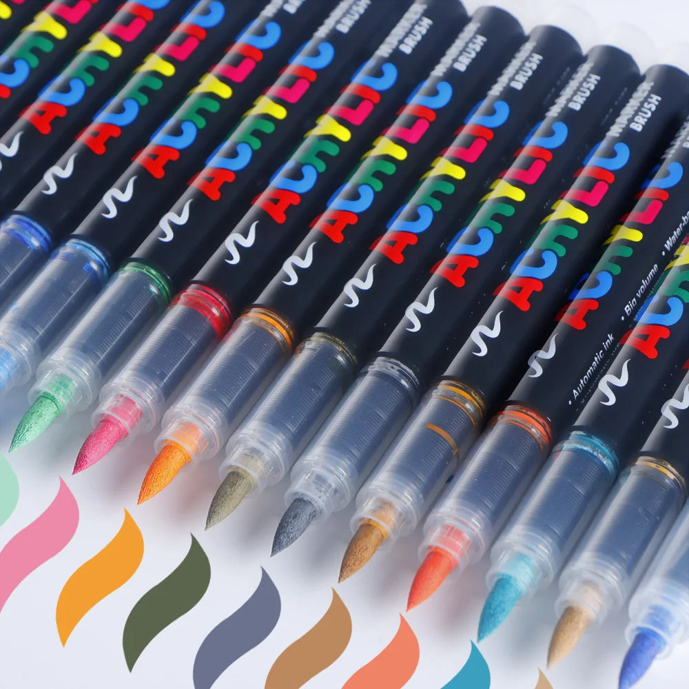 12/24/36/48 Color Acrylic Paint Pen Markers Brush Tip Paint Marker For Rock Painting Wood Canvas Stone, Christmas Gift DIY Craft